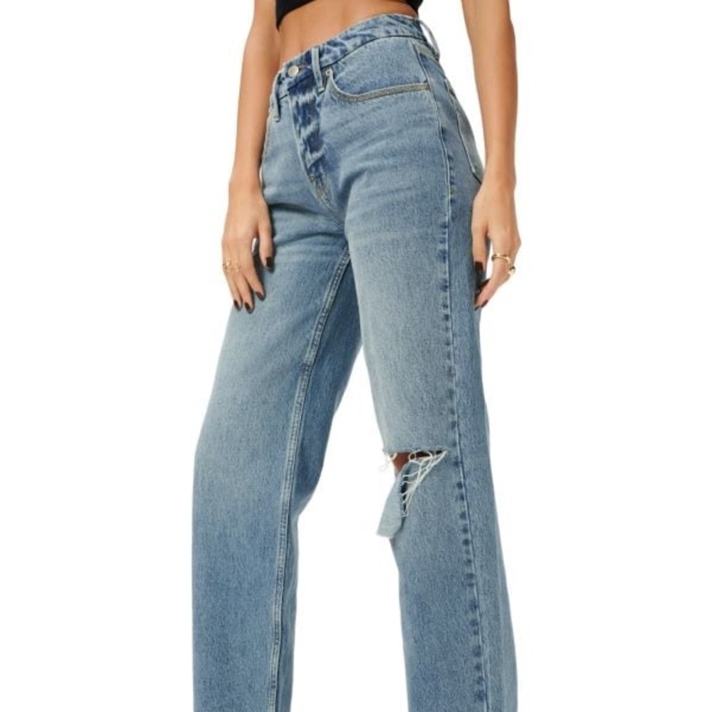 Good American High Rise Distressed Straight Leg Jeans Size 10/30